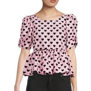 LoveShackFancy Keily Heart Print Babydoll Top
